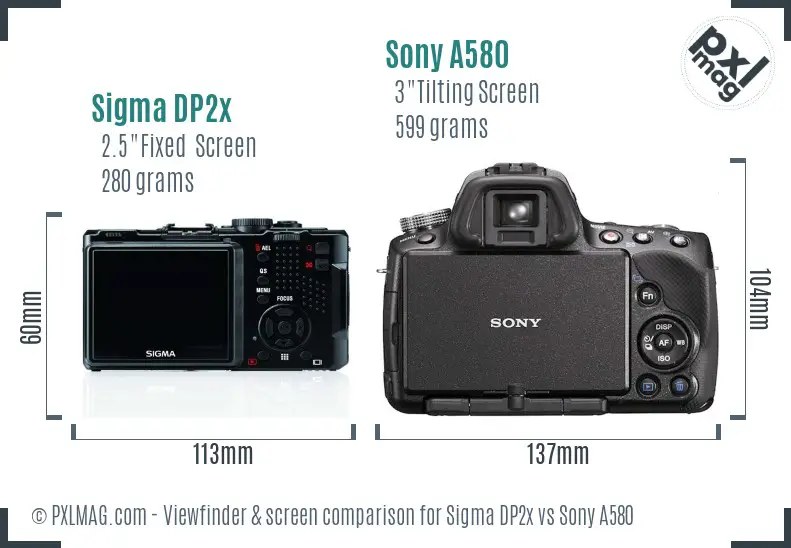 Sigma DP2x vs Sony A580 Screen and Viewfinder comparison