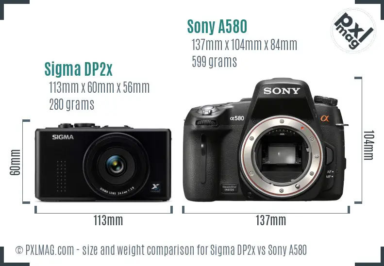 Sigma DP2x vs Sony A580 size comparison