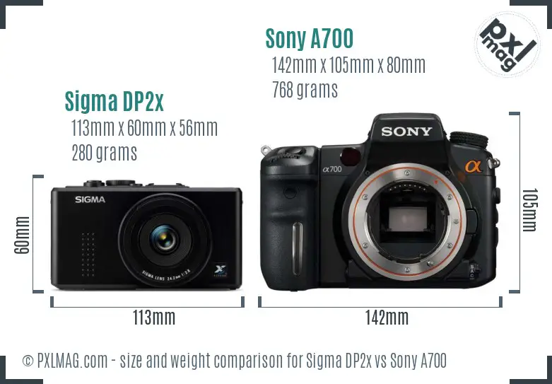 Sigma DP2x vs Sony A700 size comparison