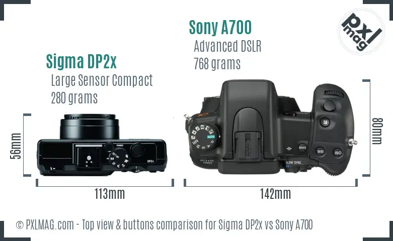 Sigma DP2x vs Sony A700 top view buttons comparison
