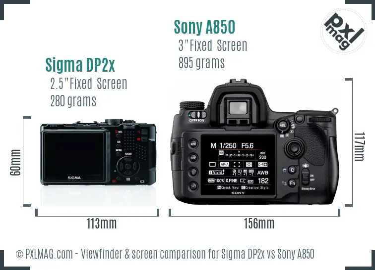 Sigma DP2x vs Sony A850 Screen and Viewfinder comparison