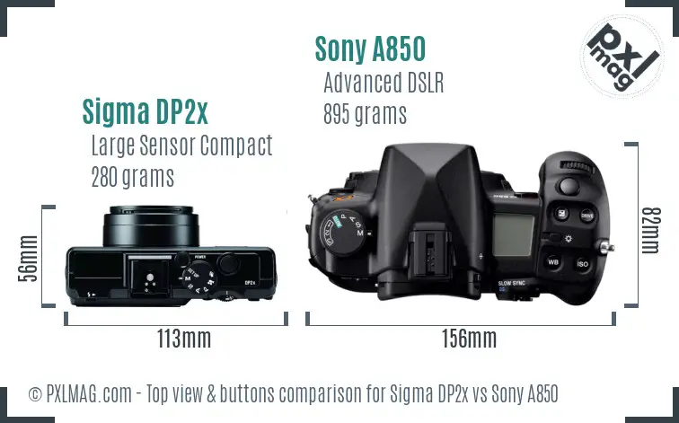 Sigma DP2x vs Sony A850 top view buttons comparison