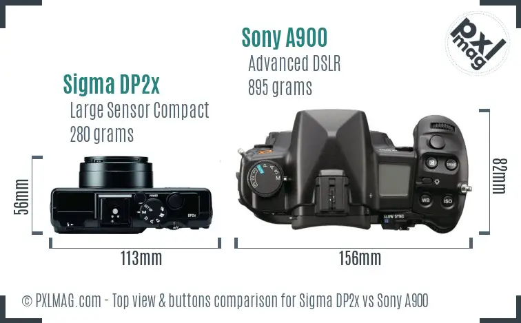 Sigma DP2x vs Sony A900 top view buttons comparison