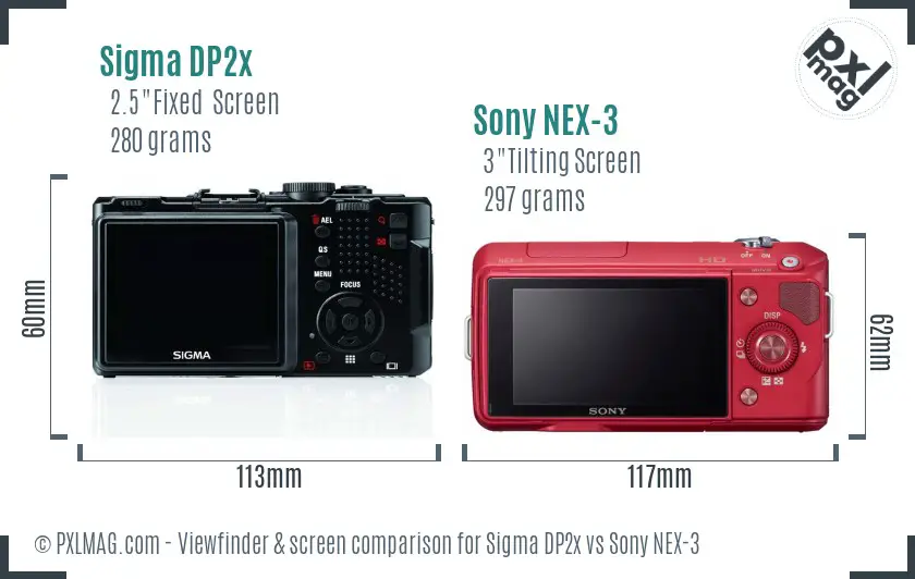 Sigma DP2x vs Sony NEX-3 Screen and Viewfinder comparison