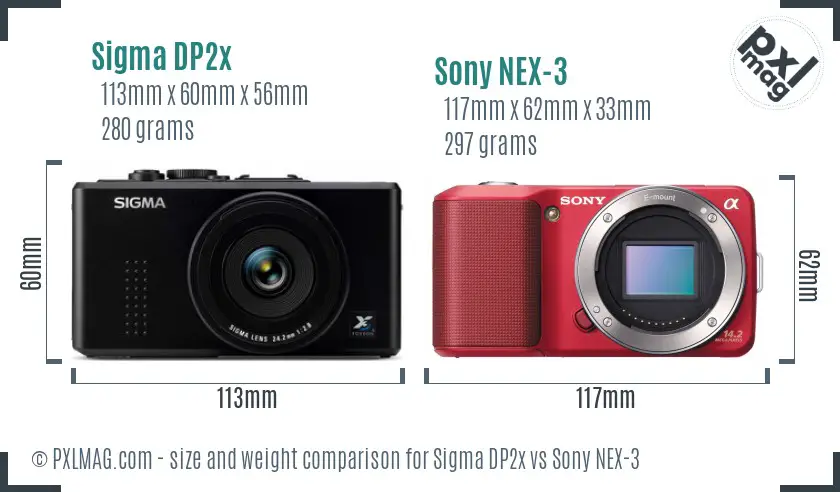 Sigma DP2x vs Sony NEX-3 size comparison