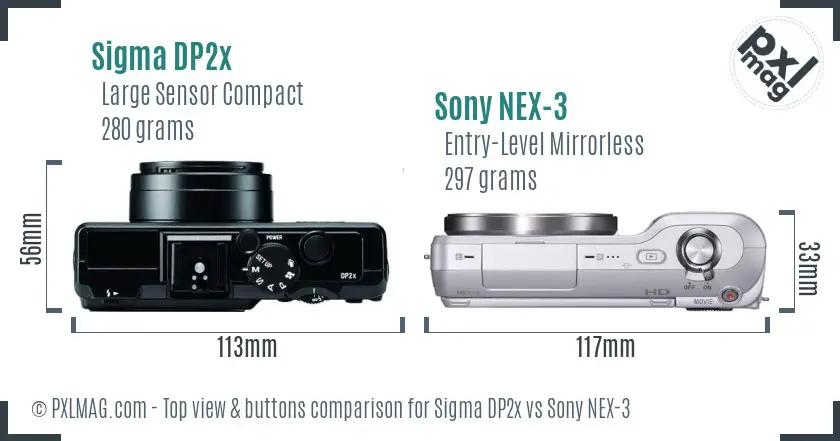 Sigma DP2x vs Sony NEX-3 top view buttons comparison