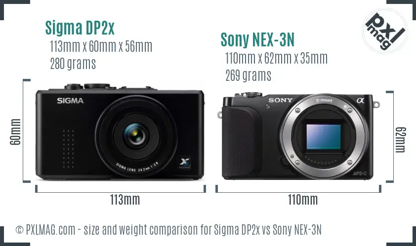 Sigma DP2x vs Sony NEX-3N size comparison