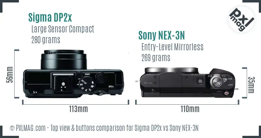 Sigma DP2x vs Sony NEX-3N top view buttons comparison