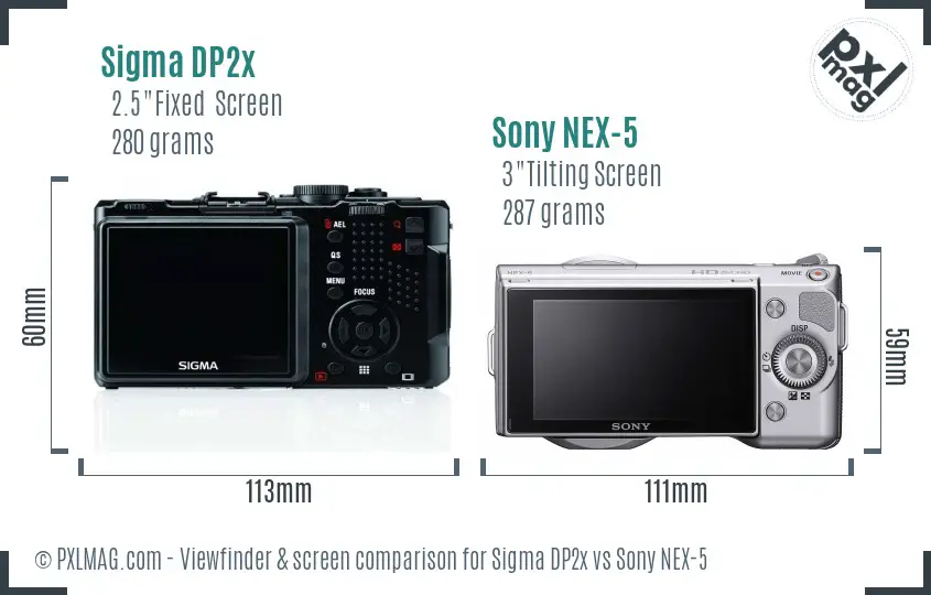 Sigma DP2x vs Sony NEX-5 Screen and Viewfinder comparison
