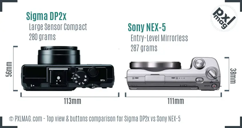 Sigma DP2x vs Sony NEX-5 top view buttons comparison