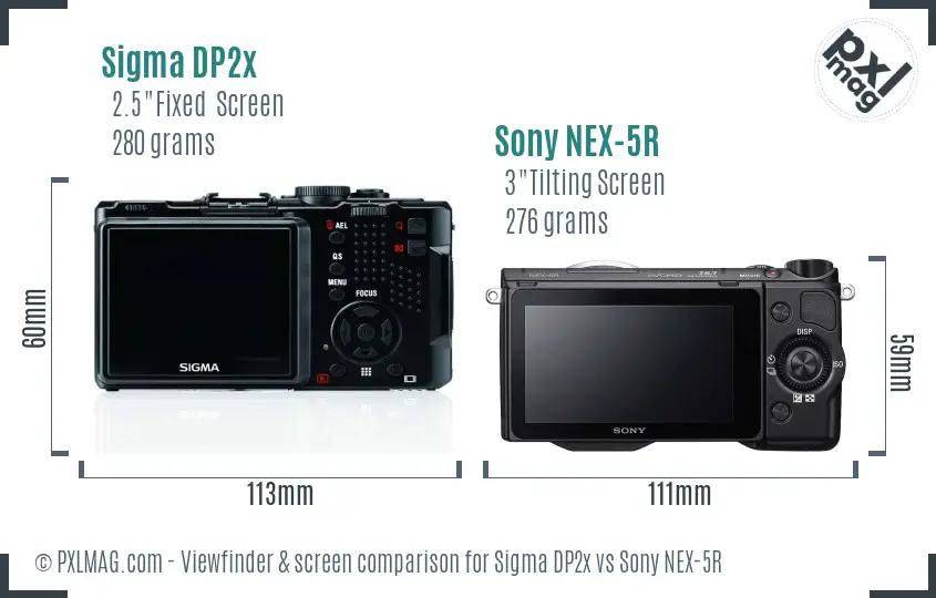 Sigma DP2x vs Sony NEX-5R Screen and Viewfinder comparison