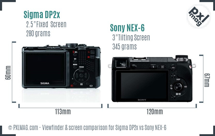 Sigma DP2x vs Sony NEX-6 Screen and Viewfinder comparison