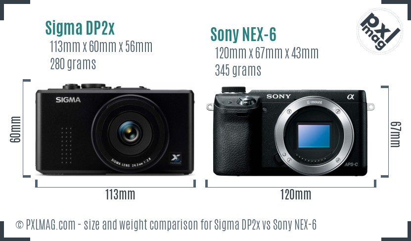 Sigma DP2x vs Sony NEX-6 size comparison