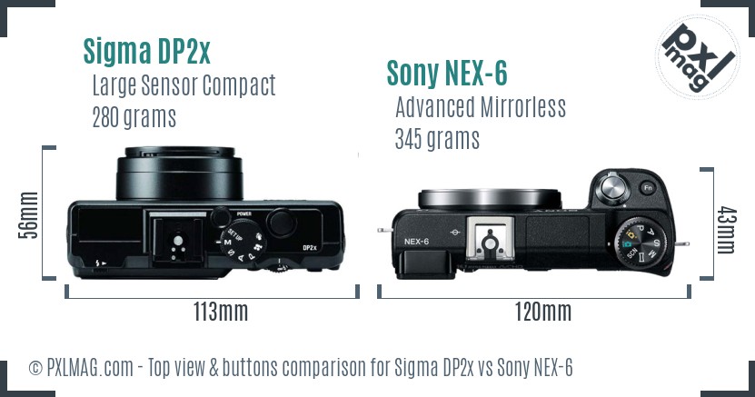 Sigma DP2x vs Sony NEX-6 top view buttons comparison