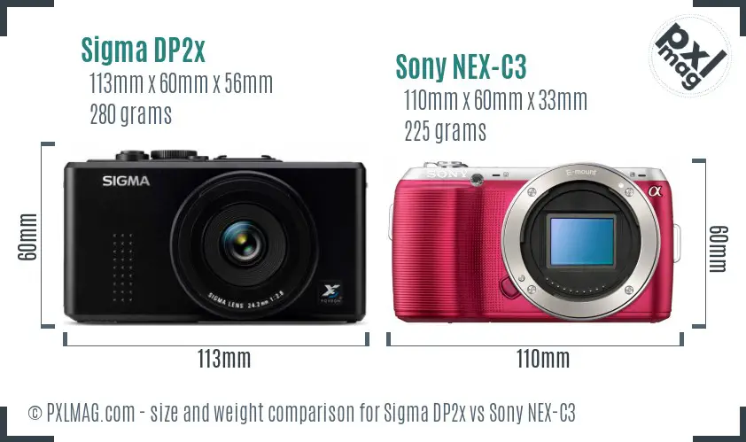 Sigma DP2x vs Sony NEX-C3 size comparison Sigma DP2x vs Sony NEX-C3 size comparison