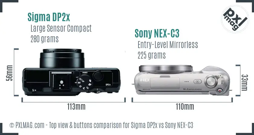 Sigma DP2x vs Sony NEX-C3 top view buttons comparison Sigma DP2x vs Sony NEX-C3 top view buttons comparison