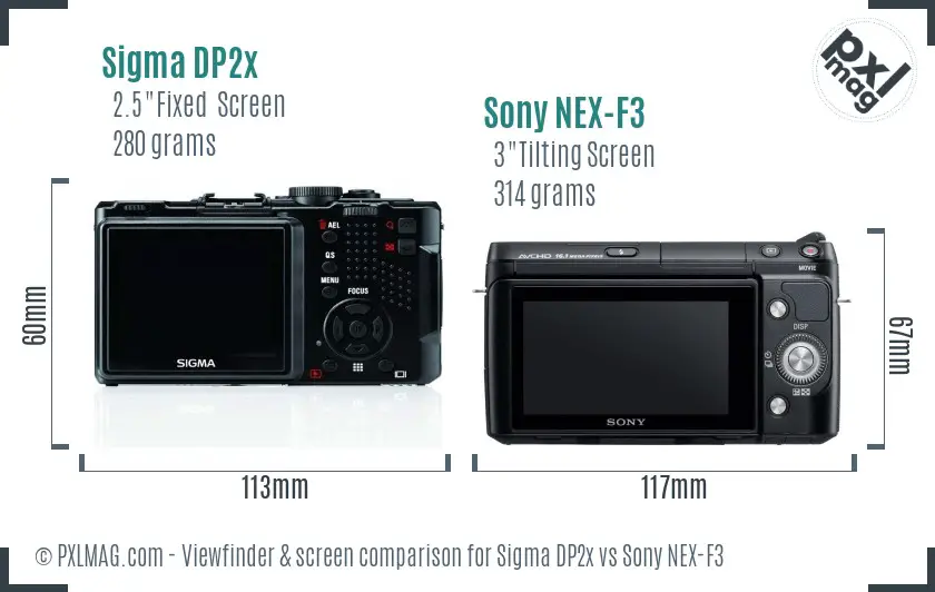 Sigma DP2x vs Sony NEX-F3 Screen and Viewfinder comparison