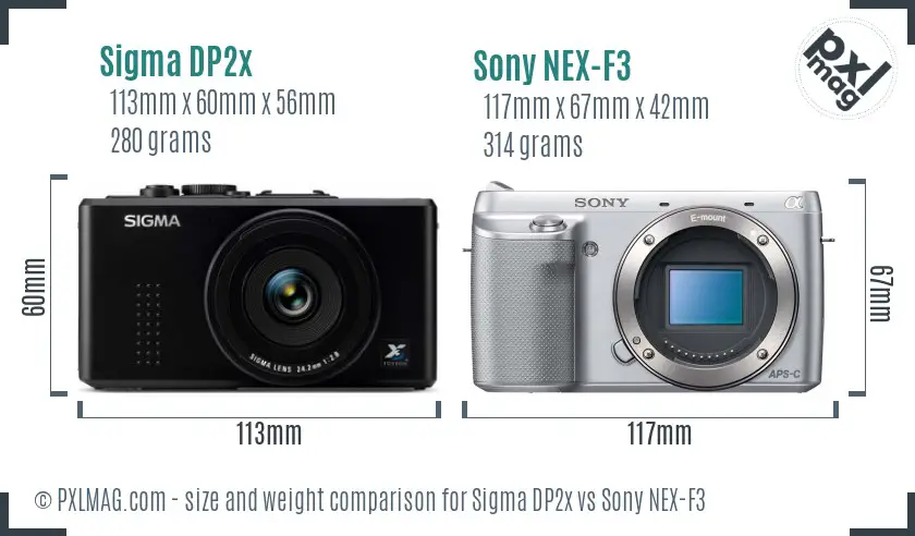 Sigma DP2x vs Sony NEX-F3 size comparison