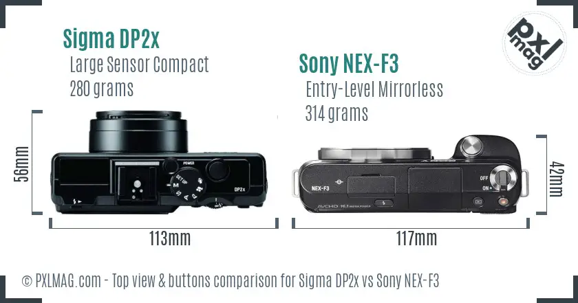 Sigma DP2x vs Sony NEX-F3 top view buttons comparison