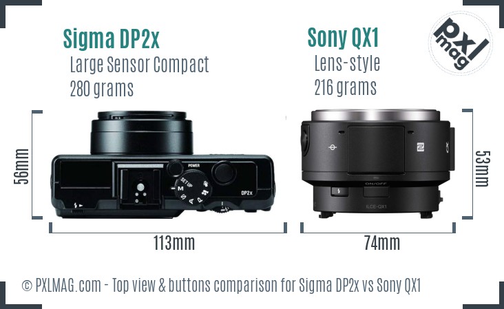 Sigma DP2x vs Sony QX1 top view buttons comparison