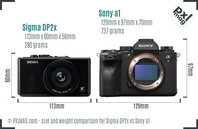 Sigma DP2x vs Sony a1 size comparison