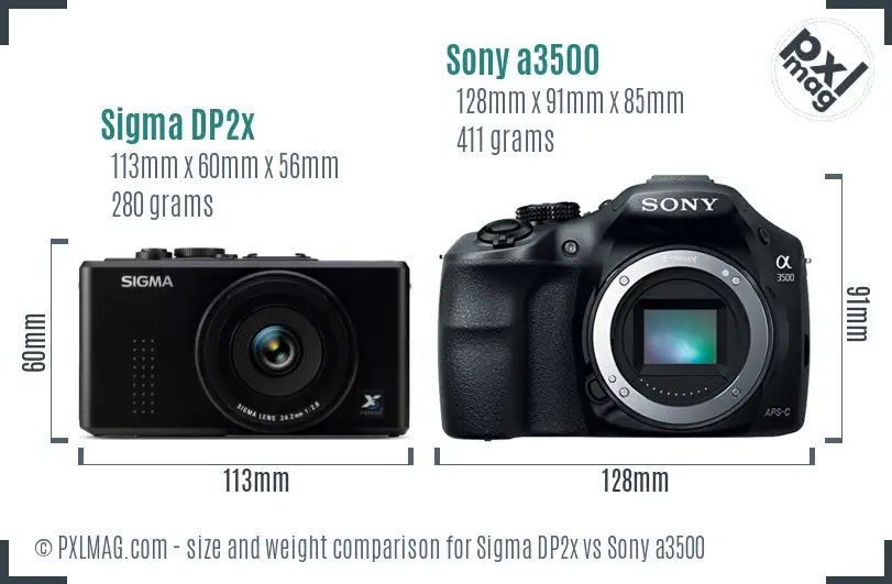 Sigma DP2x vs Sony a3500 size comparison