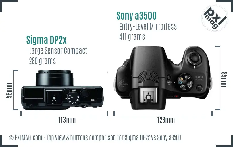 Sigma DP2x vs Sony a3500 top view buttons comparison