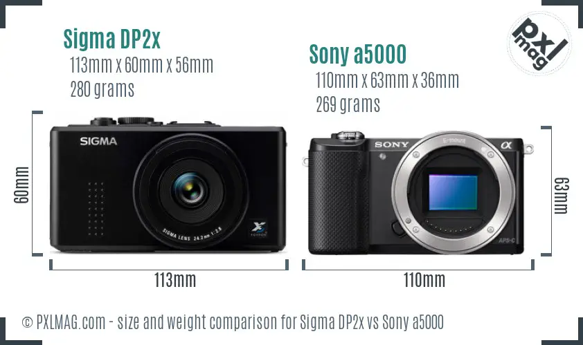Sigma DP2x vs Sony a5000 size comparison