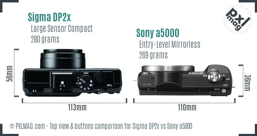Sigma DP2x vs Sony a5000 top view buttons comparison