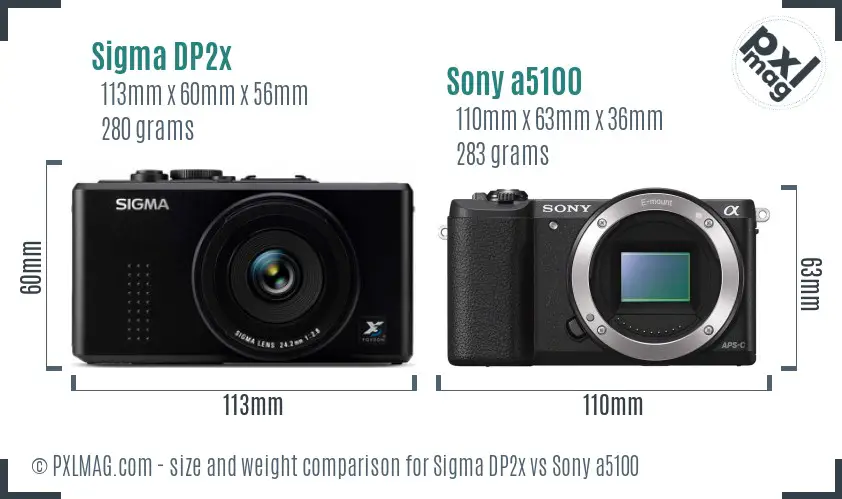 Sigma DP2x vs Sony a5100 size comparison