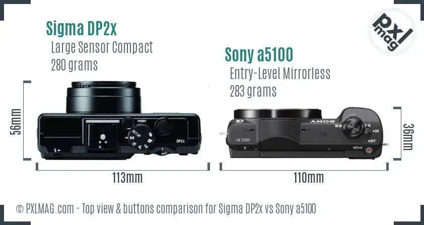 Sigma DP2x vs Sony a5100 top view buttons comparison