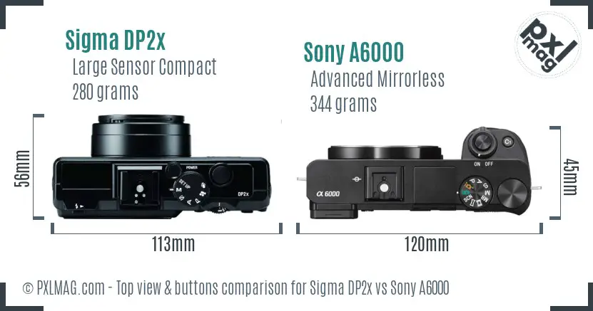 Sigma DP2x vs Sony A6000 top view buttons comparison