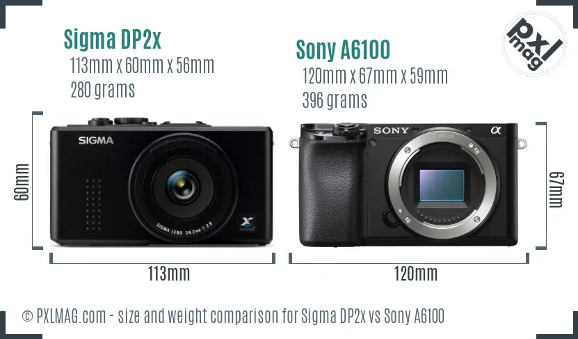 Sigma DP2x vs Sony A6100 size comparison
