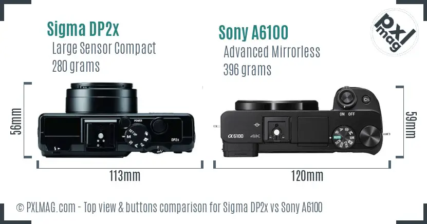 Sigma DP2x vs Sony A6100 top view buttons comparison