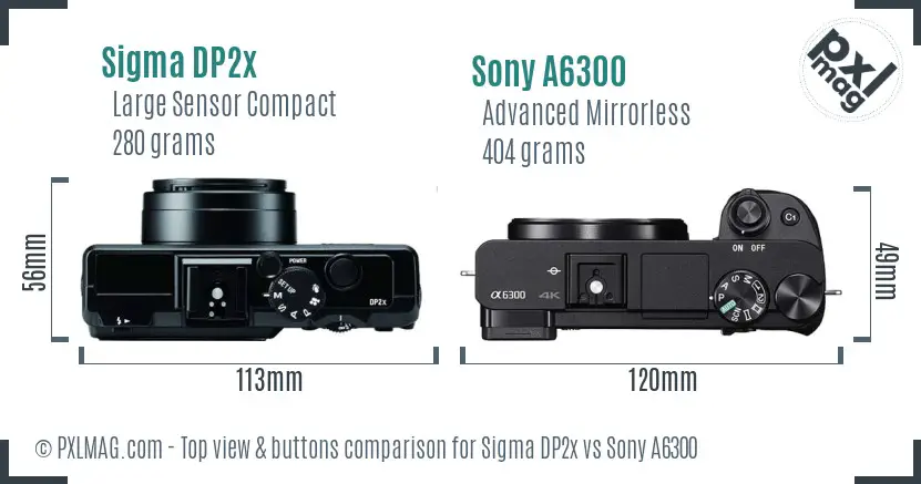 Sigma DP2x vs Sony A6300 top view buttons comparison