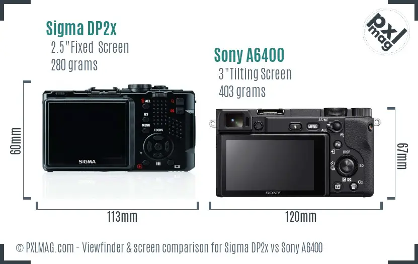 Sigma DP2x vs Sony A6400 Screen and Viewfinder comparison