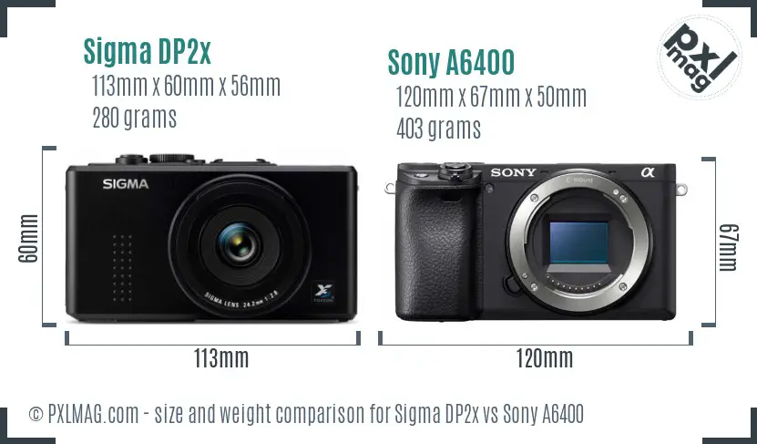 Sigma DP2x vs Sony A6400 size comparison