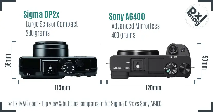 Sigma DP2x vs Sony A6400 top view buttons comparison