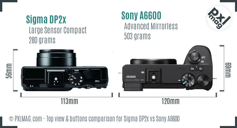 Sigma DP2x vs Sony A6600 top view buttons comparison