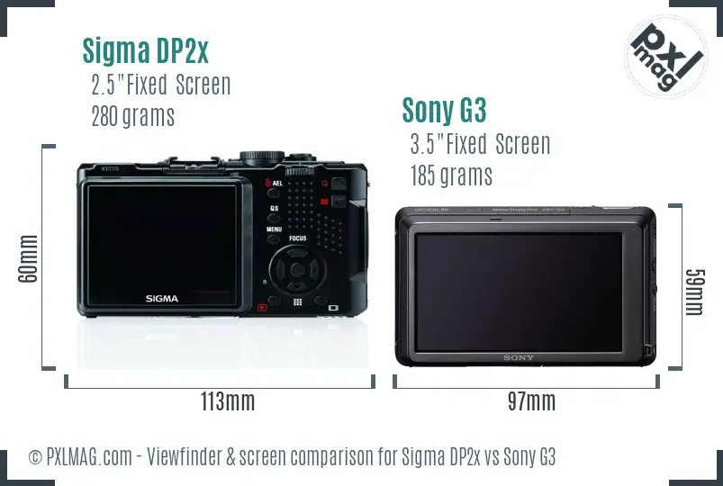 Sigma DP2x vs Sony G3 Screen and Viewfinder comparison