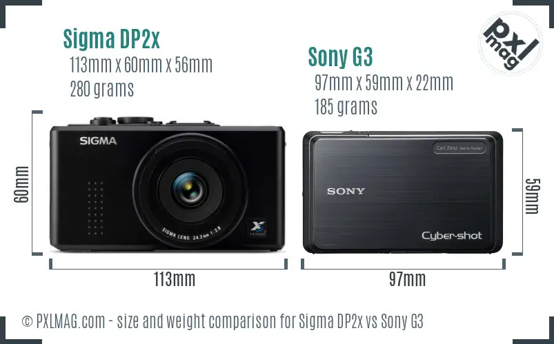 Sigma DP2x vs Sony G3 size comparison