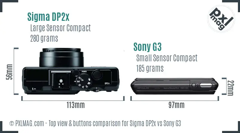 Sigma DP2x vs Sony G3 top view buttons comparison