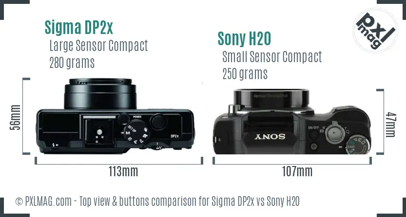 Sigma DP2x vs Sony H20 top view buttons comparison