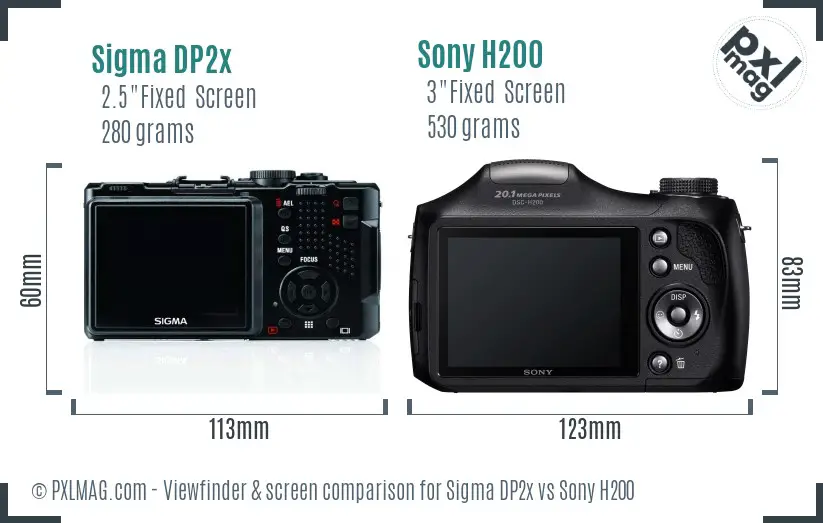 Sigma DP2x vs Sony H200 Screen and Viewfinder comparison