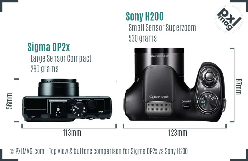 Sigma DP2x vs Sony H200 top view buttons comparison