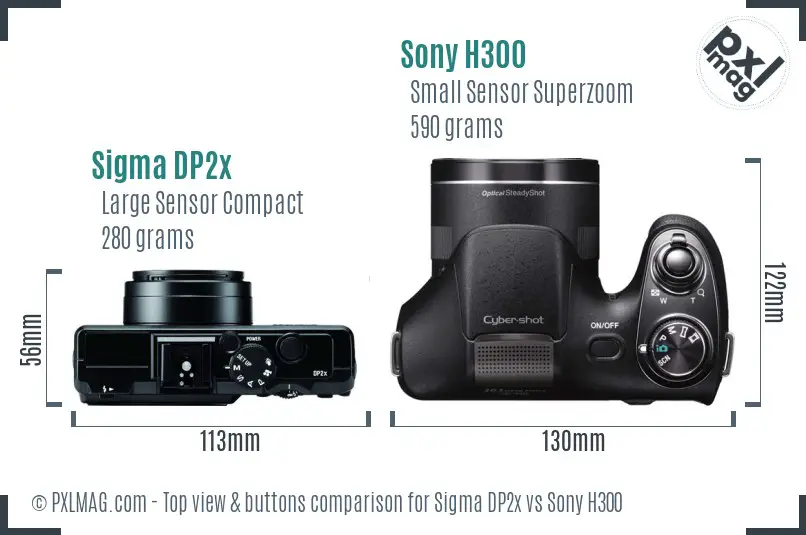 Sigma DP2x vs Sony H300 top view buttons comparison