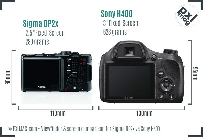 Sigma DP2x vs Sony H400 Screen and Viewfinder comparison