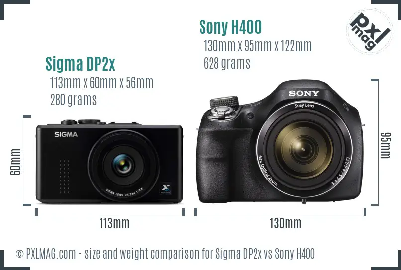 Sigma DP2x vs Sony H400 size comparison