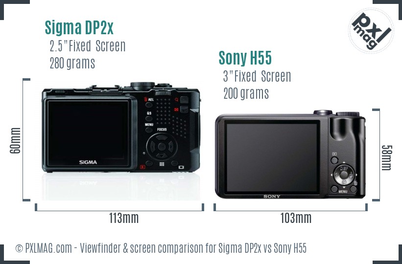 Sigma DP2x vs Sony H55 Screen and Viewfinder comparison
