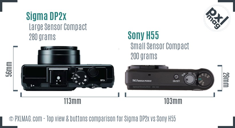 Sigma DP2x vs Sony H55 top view buttons comparison